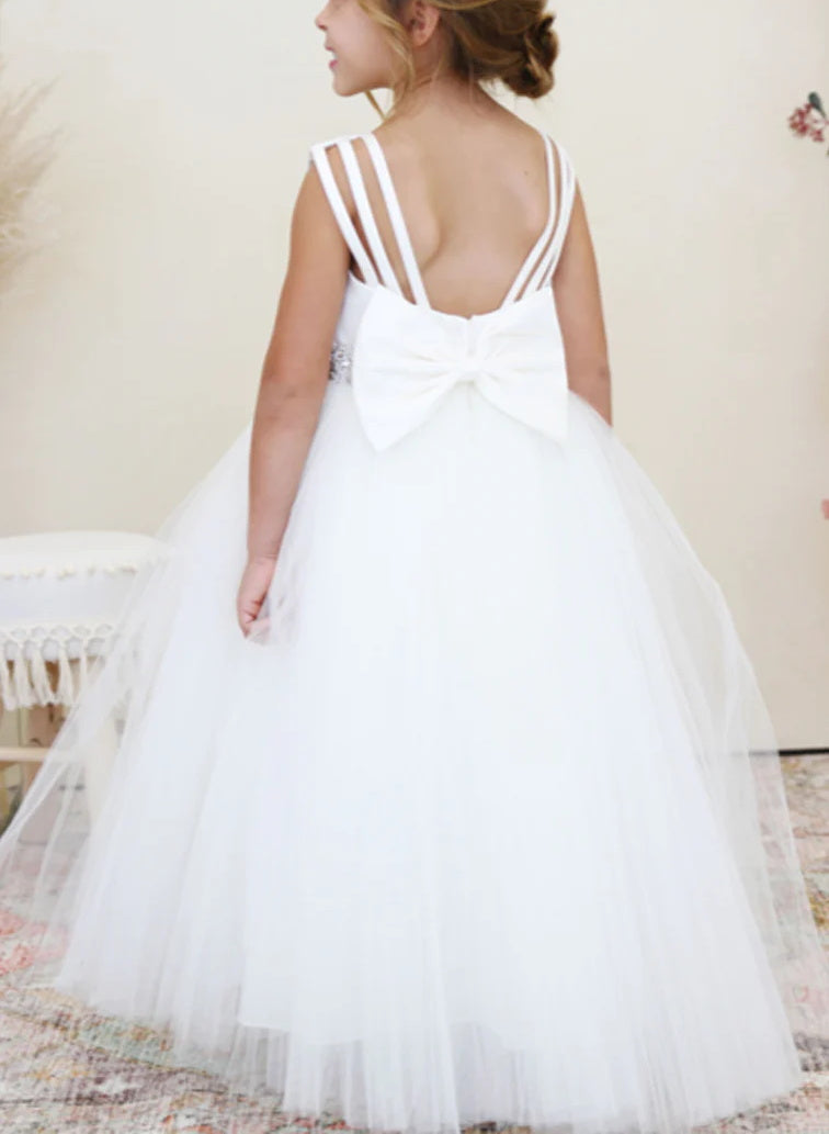 Ball-Gown Scoop Neck Sleeveless Lace/Satin Flower Girl Dresses With Bow(s)