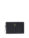 Saint Laurent Matelassé Leather Clutch — Black