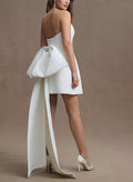 A-Line Strapless Sleeveless Short/Mini Satin Wedding Dresses With Bow(s)