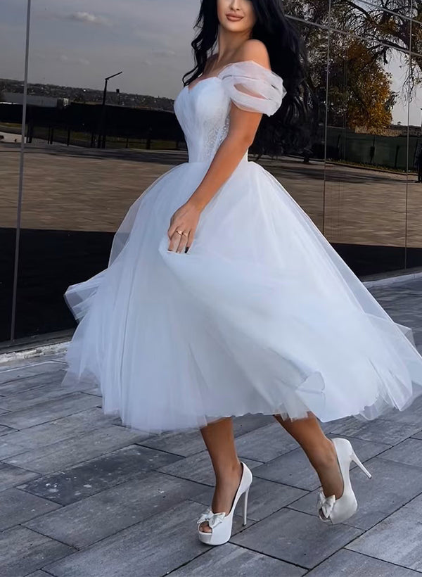 Ball-Gown Off-The-Shoulder Sleeveless Tulle Wedding Dresses With Sequins