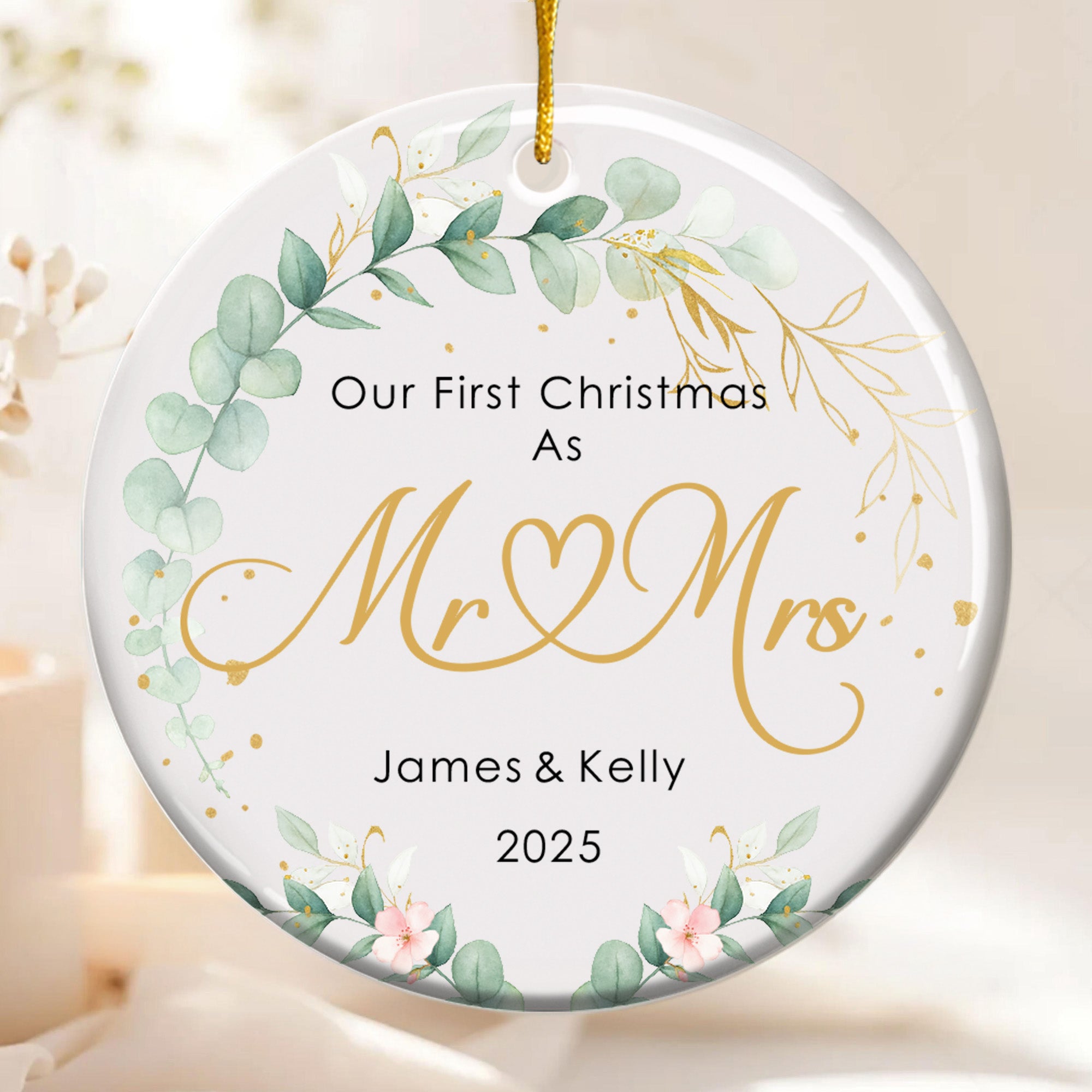 Adorno de cerámica personalizado "Nuestra primera Navidad como marido y mujer" con nombre y año Regalo de Navidad para parejas