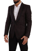 Men's Purple Jacquard Single Breasted Sicilia Blazer Bordeaux Virgin Wool Clothing
