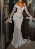 Mermaid Long Sleeves Sweep Train Stretch Satin Wedding Dresses