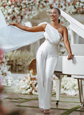 Sheath/Column One-Shoulder Sleeveless Floor-Length Satin Wedding Dresses