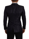 Men's Blue Floral Jacquard Silk Coat Martini Blazer Clothing