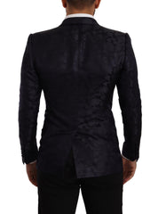 Men's Blue Floral Jacquard Silk Coat Martini Blazer Clothing
