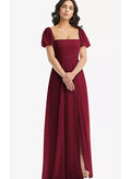 Square Neckline A-Line Slit Bridesmaid Dresses With Chiffon