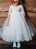 Ball-Gown/Princess White Lace Tulle Flower Girl Dresses Pageant Dresses