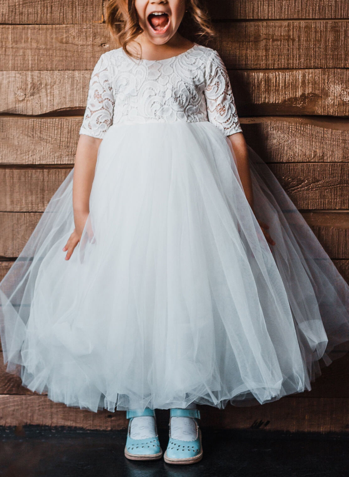 Ball-Gown/Princess White Lace Tulle Flower Girl Dresses Pageant Dresses