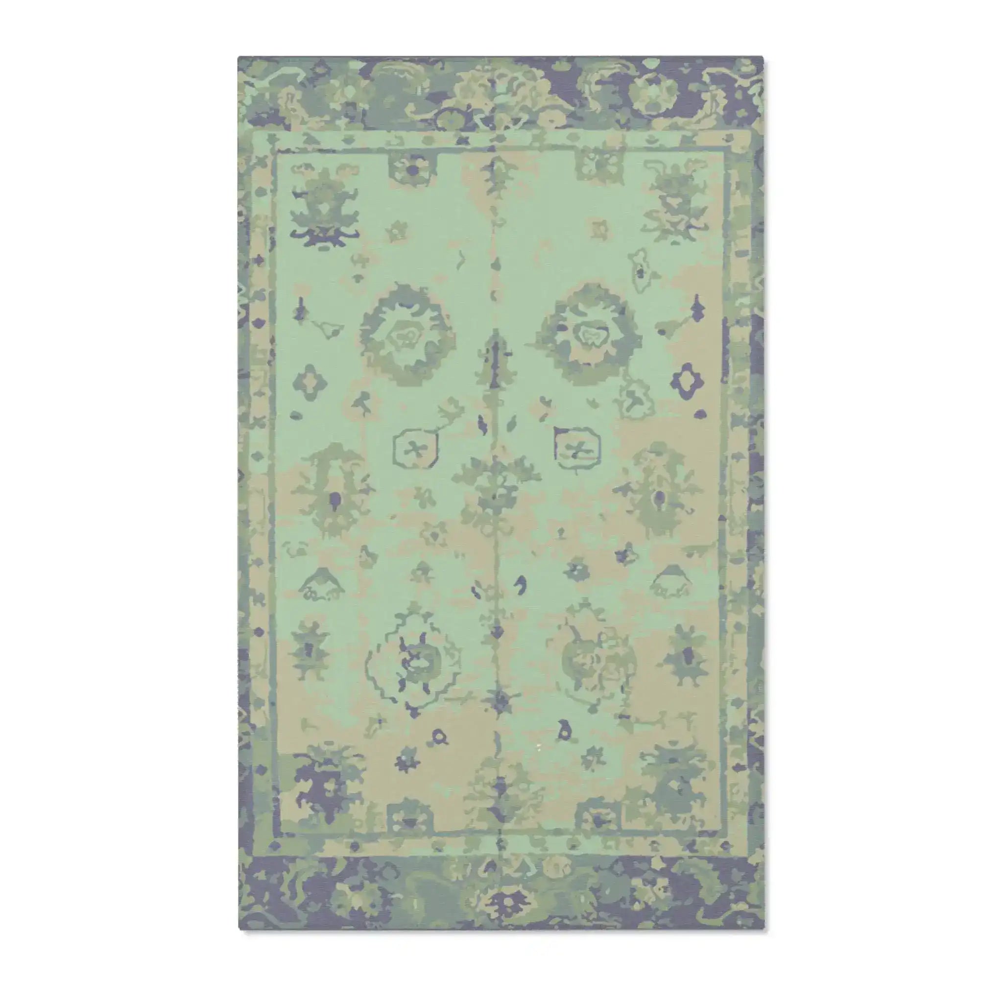 Teal & Cream Vintage Floral Border Accent Rug