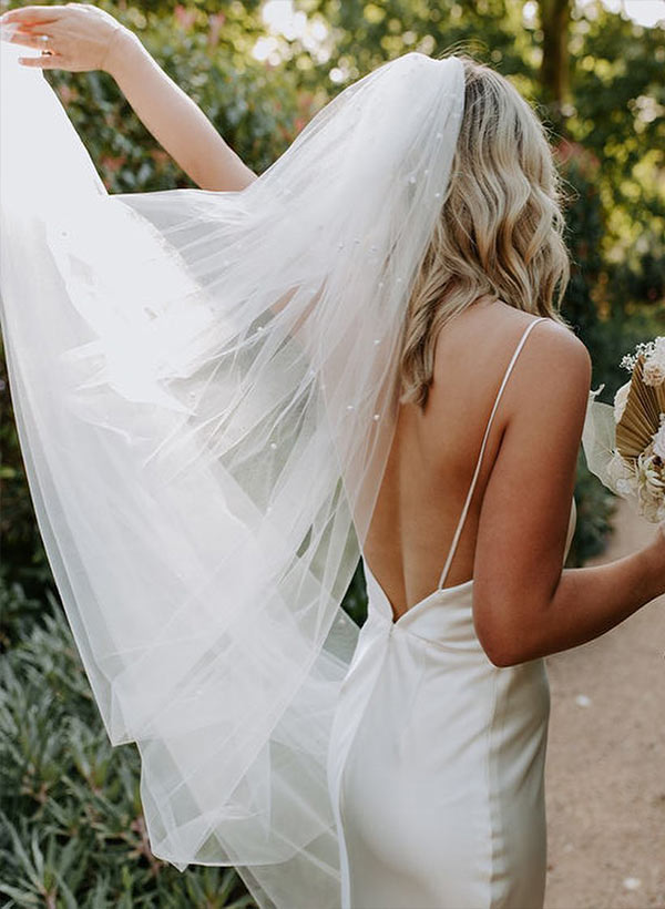 Sheath Square Neckline Sleeveless Sweep Train Silk Like Satin Wedding Dresses