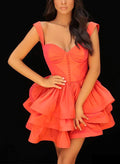 A-Line Sweetheart Short/Mini Taffeta Homecoming Dresses With Cascading Ruffles
