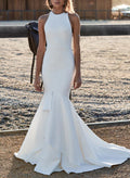 Simple Trumpet/Mermaid Back Hole Wedding Dresses With Elastic Satin