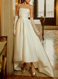 A-Line Strapless Sleeveless Asymmetrical Satin Wedding Dresses With Bow(s)