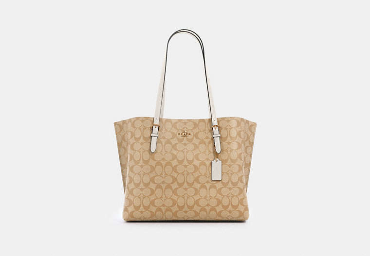 COACH® Women's Bolso Tote Mollie En Lona De Firma en Beige | Pvc