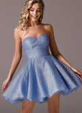 A-Line Sweetheart Short/Mini Glitter Lace Homecoming Dresses With Pleated