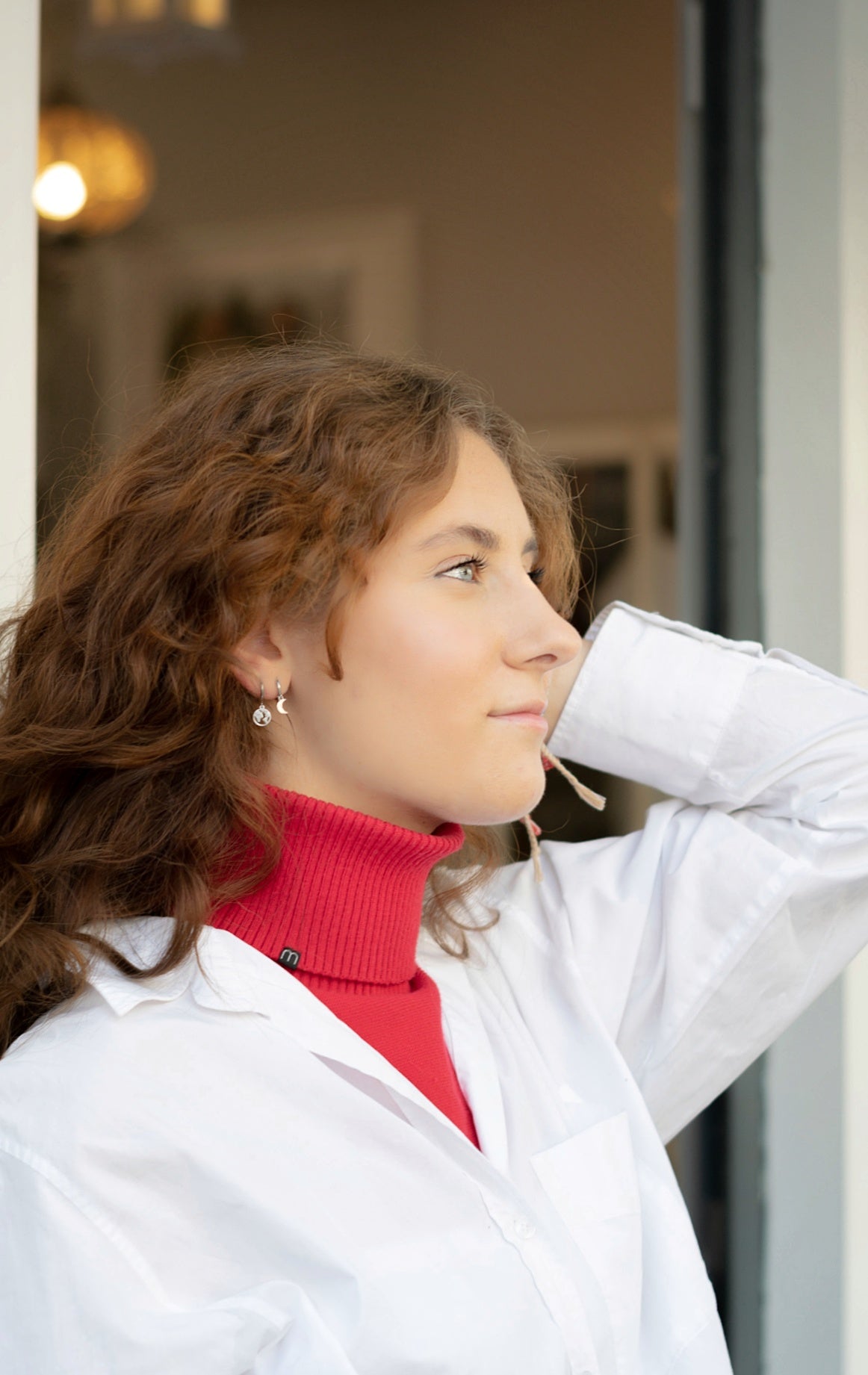 Jersey de cuello vuelto minimo rojo mujer