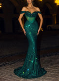 Trumpet/Mermaid Off-The-Shoulder Sequined Prom Dresses With Rhinestone