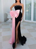 Strapless Velvet Trumpet/Mermaid Prom Dresses With Drama Bow