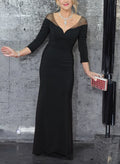 Sheath V-Neck 3/4 Sleeves Floor-Length Mother Of The Bride Dresses