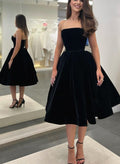 Strapless Velvet A-Line Black Homecoming Dresses