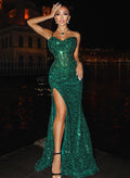 Sparkly Trumpet/Mermaid Slit Green Prom Dresses With Sequin