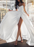 Beach Satin Sweetheart A-Line Wedding Dresses With High Slit