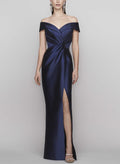 Sheath/Column Off-The-Shoulder Satin Evening Dresses With Split Front