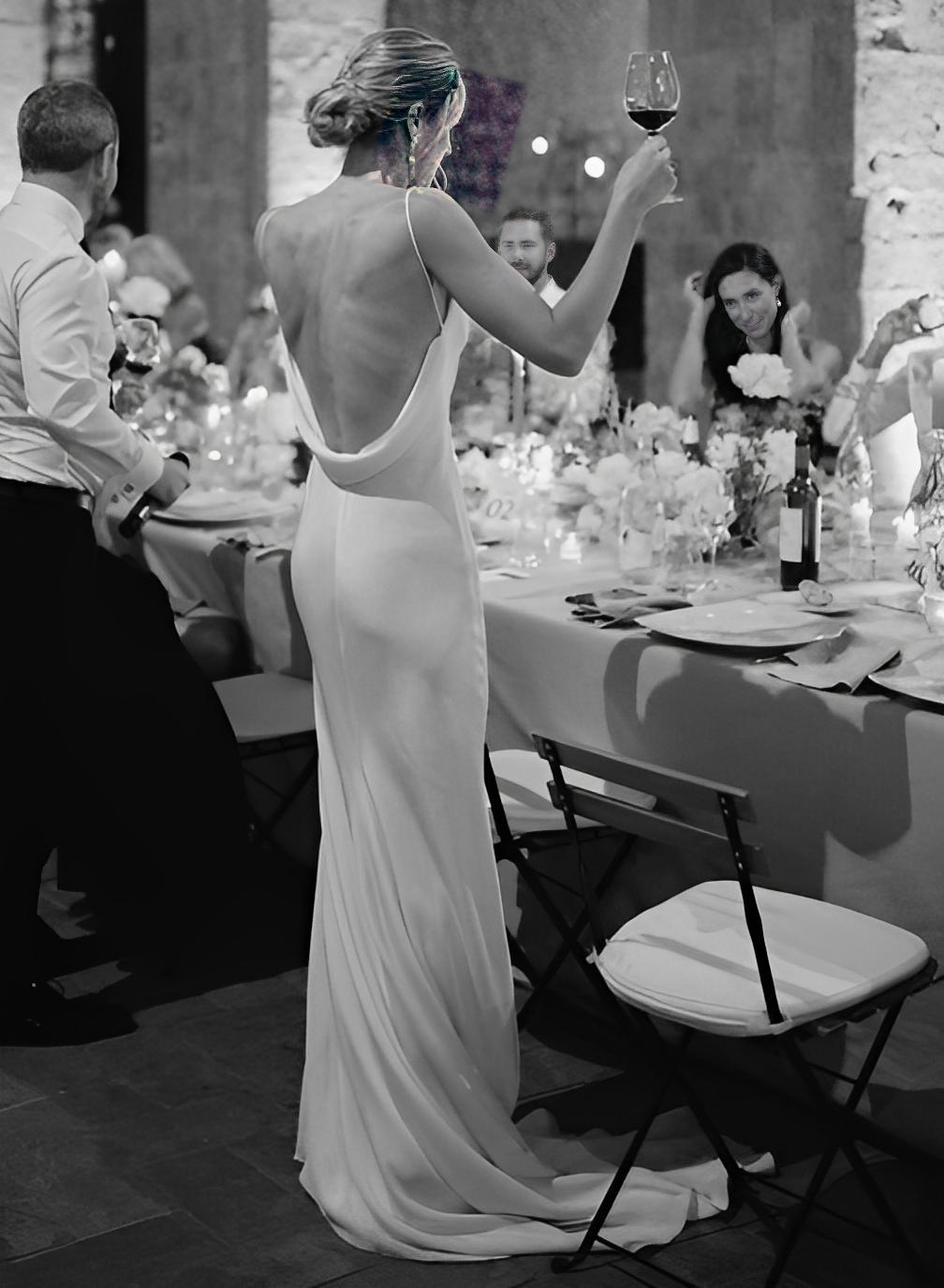 Boho Open Back Spaghetti Straps Slit Wedding Dresses With Silk Like Satin