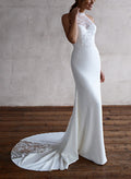 Mermaid Halter Sleeveless Court Train Wedding Dresses With Lace