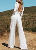 Square Neckline Long Sleeves Floor-Length Wedding Jumpsuit