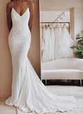 Minimalist Spaghetti Straps V-Neck Mermaid Wedding Dresses