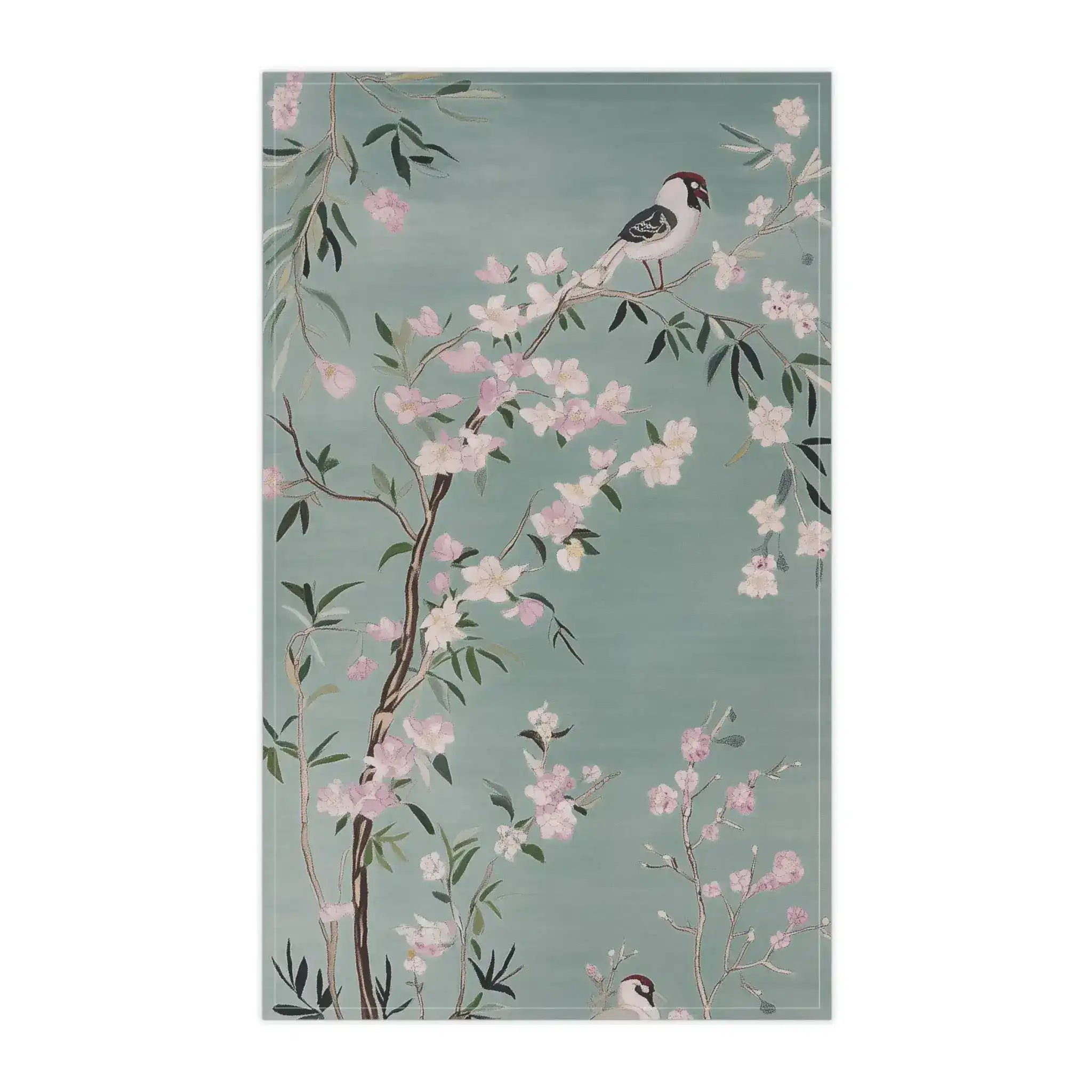 Floral Bird Kitchen Towel with Soft Green Background