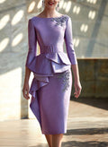 Sheath Scoop Neck 3/4 Sleeves Knee-Length Mother Of The Bride Dresses With Appliques Lace