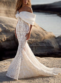 Trumpet/Mermaid Off-The-Shoulder Boho Lace Wedding Dresses With Bow(s)