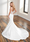Mermaid Square Neckline Sleeveless Court Train Elastic Satin Wedding Dresses With Lace