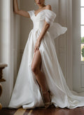 A-Line Off-The-Shoulder Organza Wedding Dresses With Split Front/Bow(s)