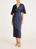 V-Neck Short Sleeves Tea-Length Charmeuse Mother Of The Bride Dresses