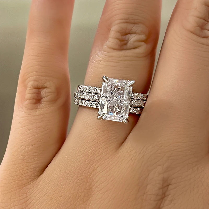 Simulated Diamond Radiant Cut 3-Pieces Wedding Ring Set In White Gold