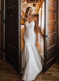 Sheath/Column Strapless Sleeveless Sweep Train Satin Wedding Dresses