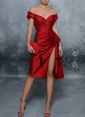 Sheath/Column Off-The-Shoulder Satin Cocktail Dresses With Split Front