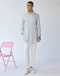 Mint Blue Chessboard Henley Kurta Set By KYNAH, Luxury Indian Fashion & Bridal Wear