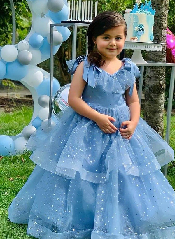 Ball-Gown Scoop Neck Tulle Flower Girl Dresses With Cascading Ruffles