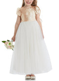 A-Line Scoop Neck Short Sleeves Tulle/Sequined Flower Girl Dresses