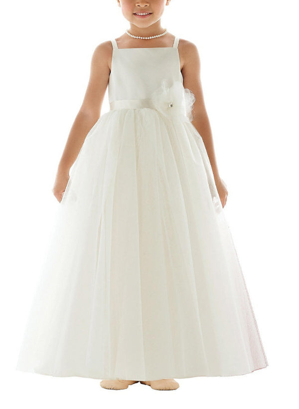 A-Line Square Neckline Sleeveless Satin/Tulle Flower Girl Dresses