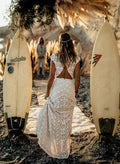 Sheath/Column Short Sleeves Floor-Length Lace Wedding Dresses