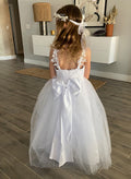 A-Line V-Neck Sleeveless Lace/Tulle Flower Girl Dresses With Bow(s)