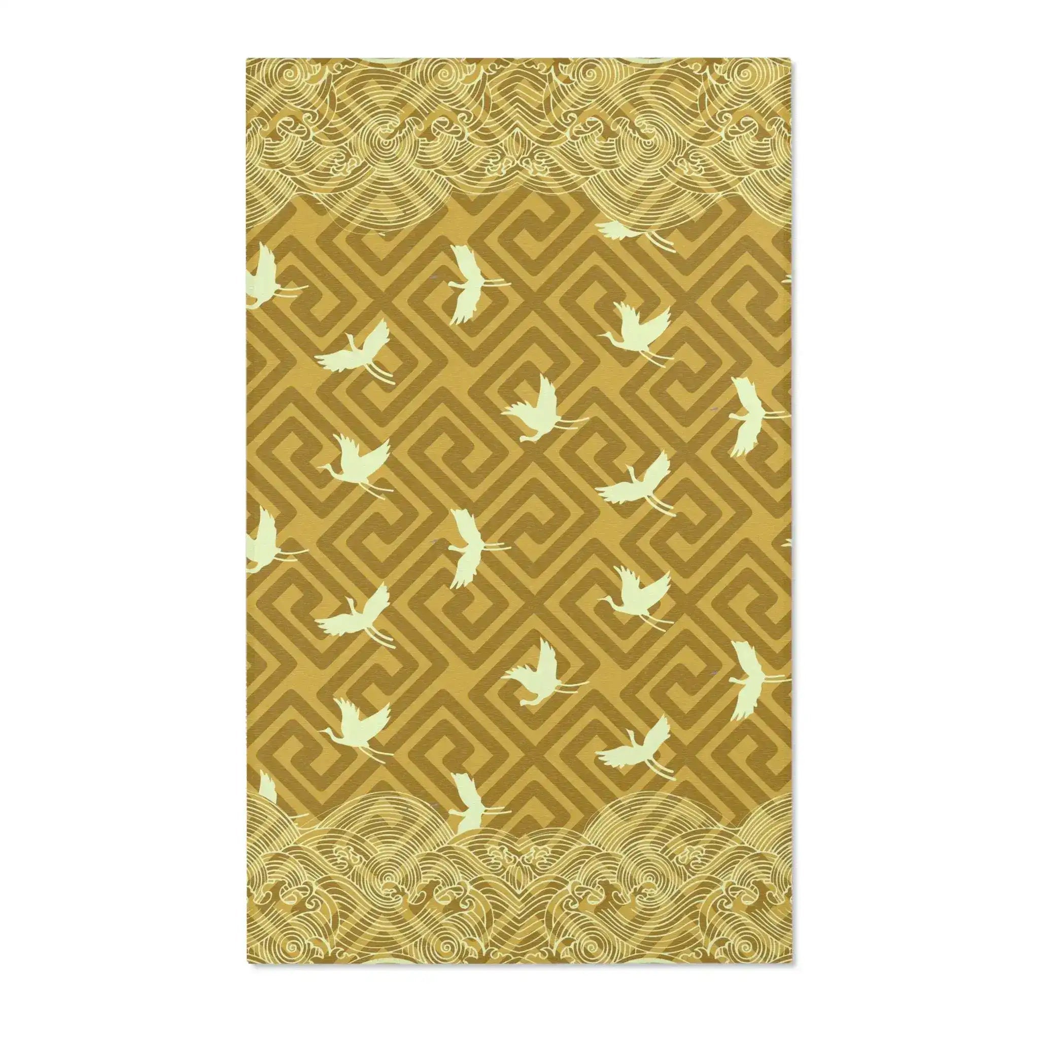 Golden Crane Waves Accent Rug
