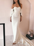 Sheath/Column Off-The-Shoulder Short Sleeves Elastic Satin Wedding Dresses