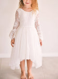 A-Line Scoop Neck Long Sleeves Asymmetrical Lace/Tulle Flower Girl Dresses